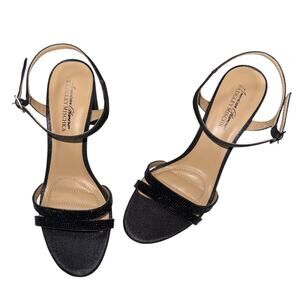 American Glamour Badgley Mischka Womens Karli Heeled Black Sandals SZ/ 10